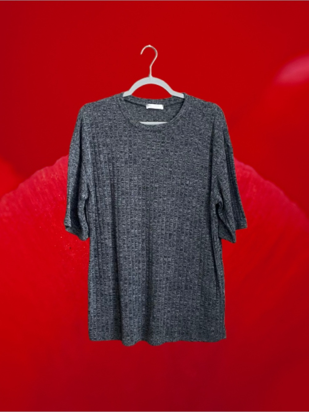 Ekouaer gray spacedye ribbed shortsleeve sweater tee sz Large